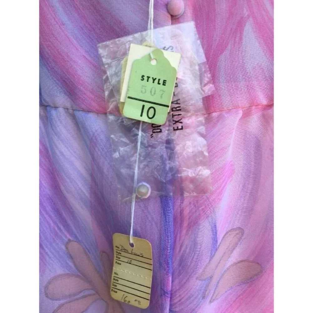 Vintage Designer DON LUIS Dress FLOWING OVERDRESS Chiffon Pastel Spain 60's